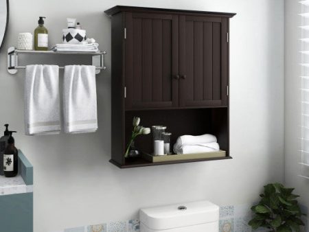 2-Door Wall Mount Bathroom Storage Cabinet with Open Shelf-Espresso Discount