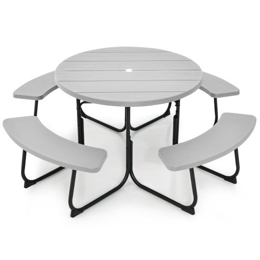 8-Person Outdoor Picnic Table and Bench Set with Umbrella Hole-Gray Supply