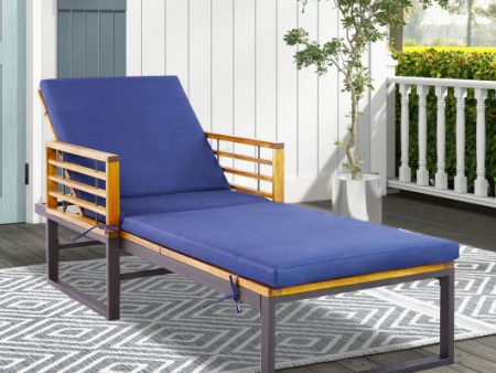 Adjustable Cushioned Patio Chaise Lounge Chair with 4-Level Backrest-Navy Hot on Sale