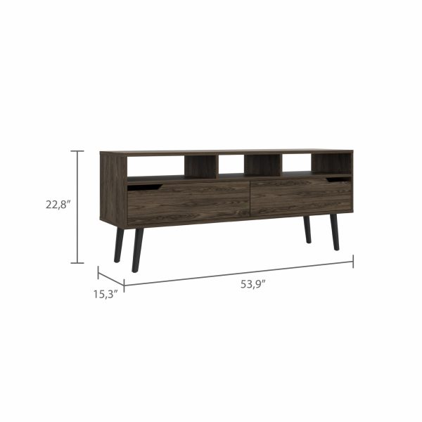 54  Dark Brown Walnut Enclosed and Open Storage TV Stand Cheap