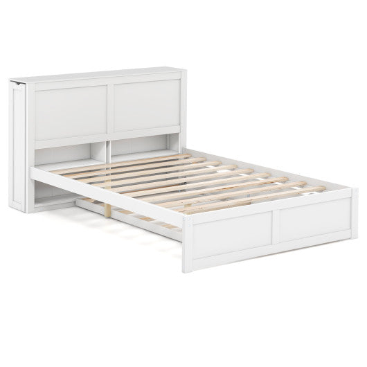 Twin Full Kids Wooden Platform Bed with Trundle Storage Headboard-Full Size Online