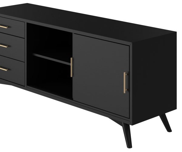 64  Black Mahogany Solid Wood Enclosed and Open Storage TV Stand Online