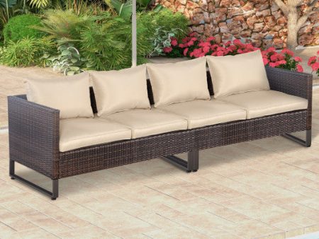 2 Pieces Patio Furniture Sofa Set with Cushions and Sofa Clips-Brown For Cheap