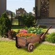 Wooden Wagon Planter Box with Wheels Handles and Drainage Hole-Rustic Brown For Sale