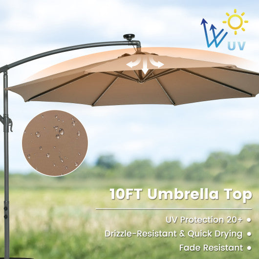 10 Feet Cantilever Umbrella with 32 LED Lights and Solar Panel Batteries-Tan Discount