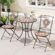 3 Pieces Patio Bistro Set with 1 Round Mosaic Table and 2 Folding Chairs Online Hot Sale