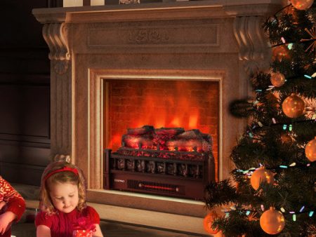 20 Inch Electric Fireplace Heater with Realistic Pinewood Ember Bed-Black Online now