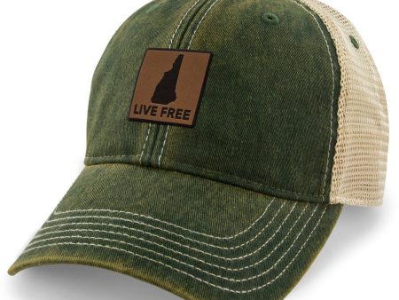 Live Free New Hampshire Leather Patch Dirty Water Trucker Online now