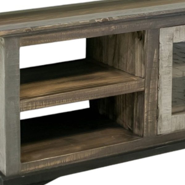 93  Brown Solid Wood Cabinet Enclosed Storage Distressed TV Stand Discount