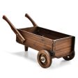 Wooden Wagon Planter Box with Wheels Handles and Drainage Hole-Rustic Brown For Sale