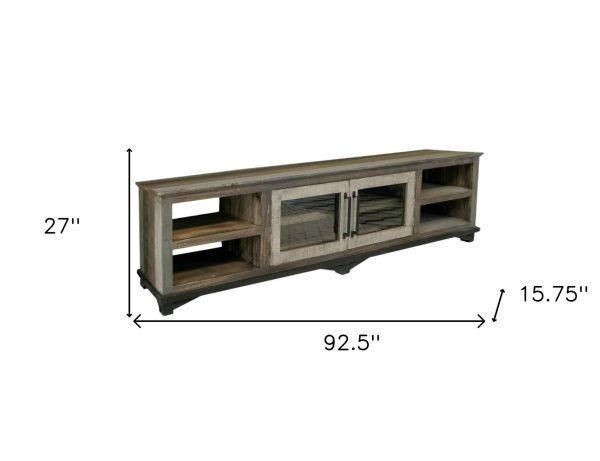 93  Brown Solid Wood Cabinet Enclosed Storage Distressed TV Stand Discount