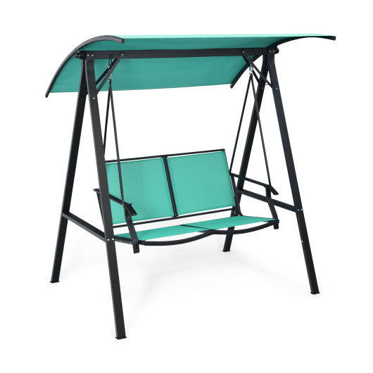 2 Person Patio Swing with Weather Resistant Glider and Adjustable Canopy-Green Online Sale