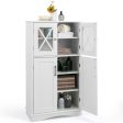 4 Doors Freeestanding Bathroom Floor Cabinet with Adjustable Shelves-White For Cheap