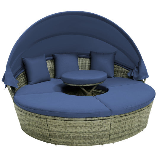 Outdoor PE Wicker Round Daybed with Retractable Canopy and Cushions-Navy For Discount