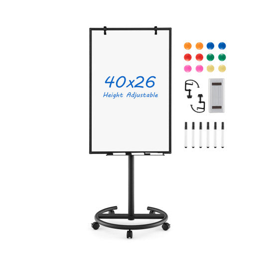 Height-Adjustable Mobile Whiteboard with Round Stand Paper Clips-Black Hot on Sale