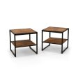 2 Pieces Industrial 2-Tier Side Table Set with Open Shelf-Rustic Brown Online now