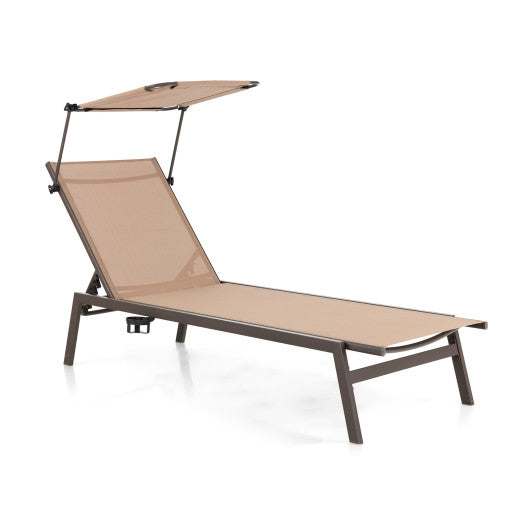 Outdoor Chaise Lounge Chair with Sunshade and 6 Adjustable Position-Brown For Discount