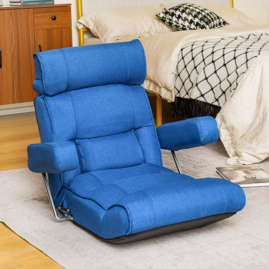 Adjustable Folding Sofa Chair with 6 Position Stepless Back-Blue on Sale