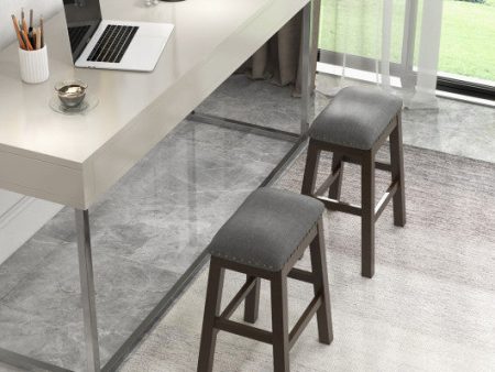 2 Piece 24.5 Inch Counter Height Bar Stool Set with Padded Seat-Gray Online now