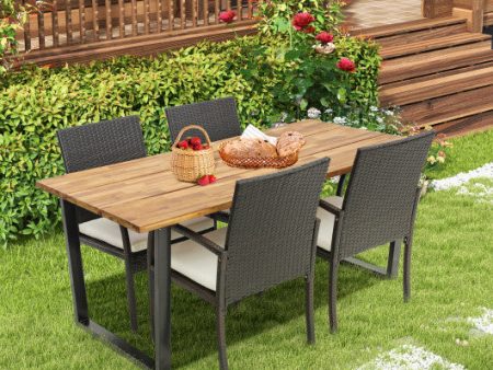 5 Pieces Patio Rattan Dining Set with Umbrella Hole and Seat Cushions Sale