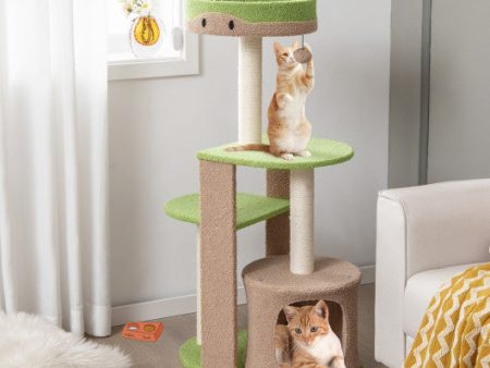 5-Tier Modern Cat Tree Tower for Indoor Cats with Sisal Scratching Posts-Green on Sale