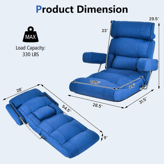 Adjustable Folding Sofa Chair with 6 Position Stepless Back-Blue on Sale