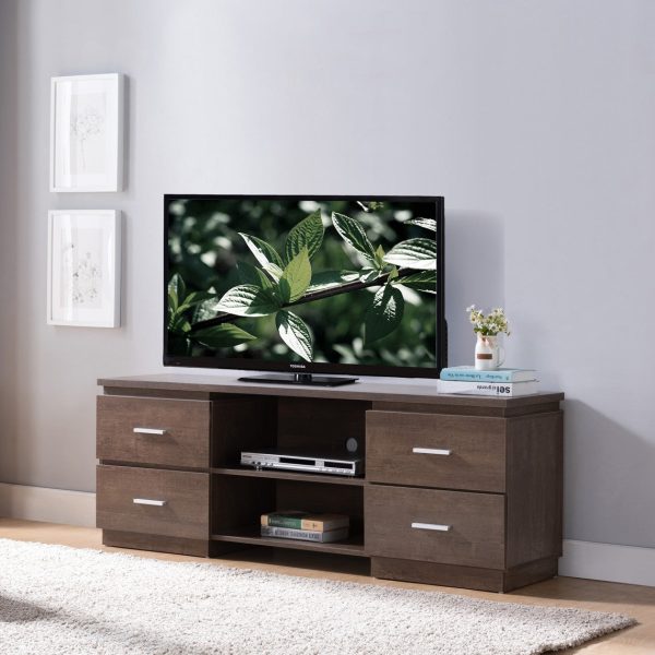 60  Brown Particle Board And Mdf Cabinet Enclosed Storage TV Stand For Sale