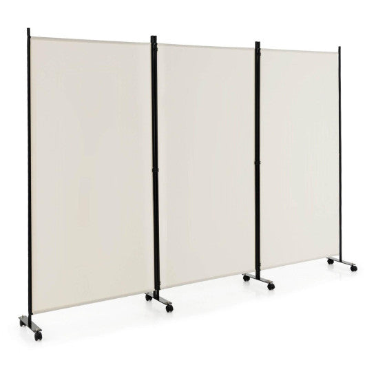 3 Panel Folding Room Divider with Lockable Wheels-White Supply