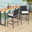 2 4 Pieces Outdoor PE Rattan Cushioned Barstool Set with Armrests-Set of 2 For Discount