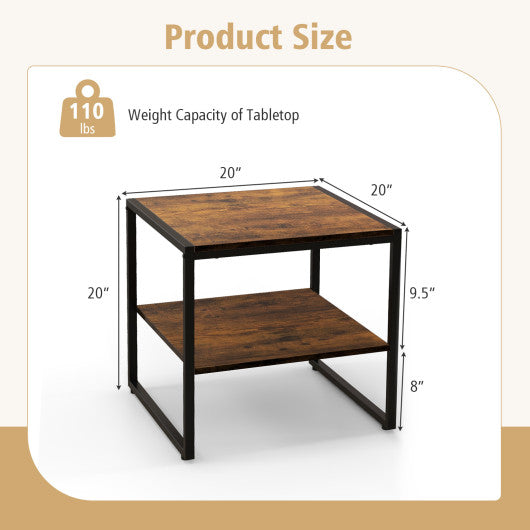 2 Pieces Industrial 2-Tier Side Table Set with Open Shelf-Rustic Brown Online now