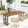 67 Inch Patio Rectangle Acacia Wood Dining Table with Umbrella Hole For Cheap