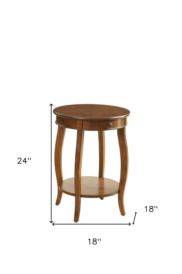 24  Brown Solid Wood Round End Table With Shelf Sale