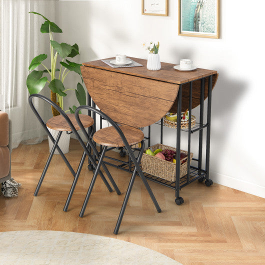 3 Pieces Folding Dining Table and Chair Set-Rustic Brown Hot on Sale