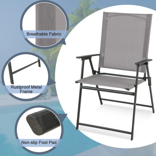 2 Pieces Patio Folding Chairs with Armrests for Deck Garden Yard-Gray Sale