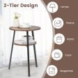 2-Tier Round End Table with Open Shelf and Triangular Metal Frame-Brown Fashion