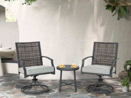 3 Piece Patio Swivel Chair Set with Soft Seat Cushions for Backyard Sale