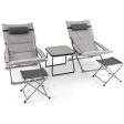 5-Piece Patio Sling Chair Set Folding Lounge Chairs with Footrests and Coffee Table-Gray For Sale