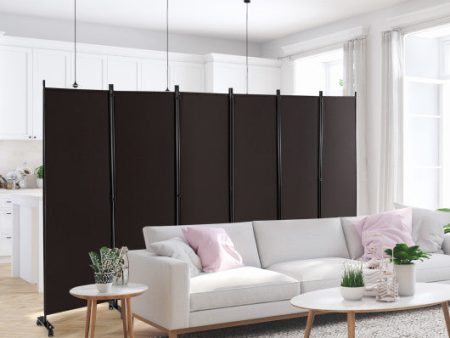 6 Panel 5.7 Feet Tall Rolling Room Divider on Wheels-Brown Online Hot Sale