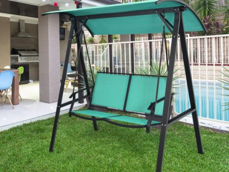 2 Person Patio Swing with Weather Resistant Glider and Adjustable Canopy-Green Online Sale