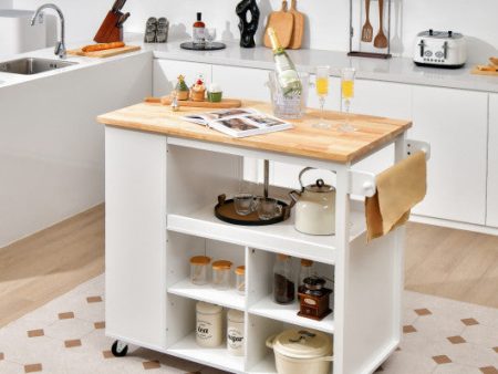 Kitchen Island Trolley Cart on Wheels with Storage Open Shelves and Drawer-White For Discount