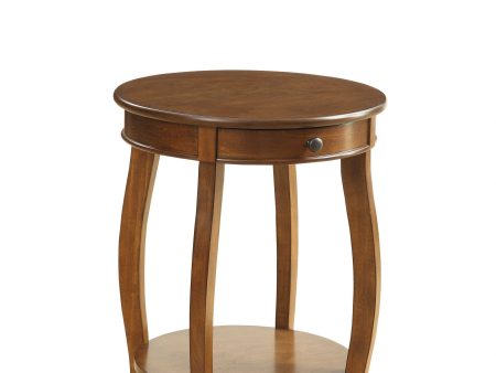 24  Brown Solid Wood Round End Table With Shelf Sale