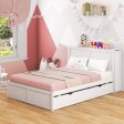 Twin Full Kids Wooden Platform Bed with Trundle Storage Headboard-Full Size Online