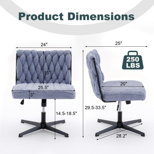 Armless Office Chair no Wheels, Ergonomic Wide Seat Swivel Desk Chair, Height Adjustable Cross Legged Comfortable Computer Chair for Living Room, Van Discount