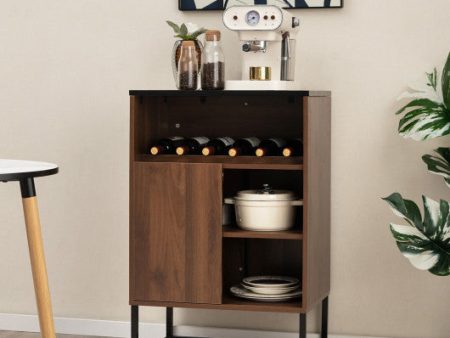 Wine Storage Cabinet Buffet Sideboard with Adjustable Shelf and Sliding Door-Brown Supply