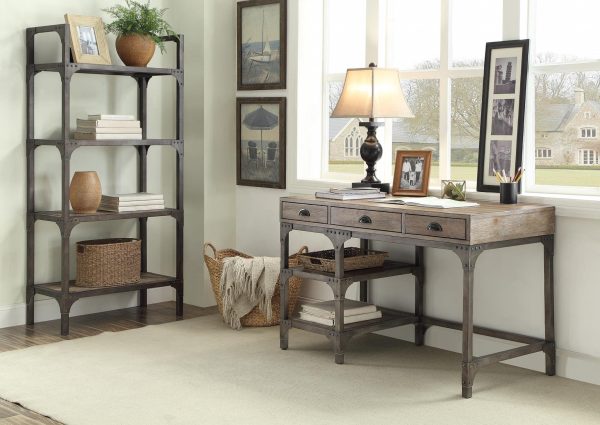 47  Natural and Gray Writing Desk With Three Drawers Supply