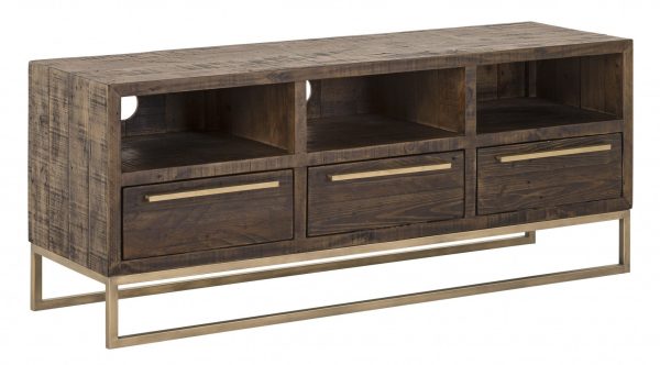 52  Deep Taupe Reclaimed Pine And Plywood Open Shelving TV Stand Online Sale