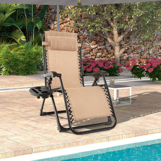 Adjustable Metal Zero Gravity Lounge Chair with Removable Cushion and Cup Holder Tray-Beige Sale