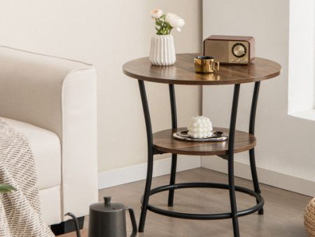 2-Tier Round End Table with Open Storage Shelf and Sturdy Metal Frame-Brown Online Hot Sale