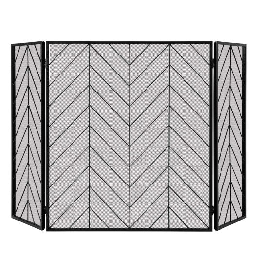 3-Panel Metal Foldable Fireplace Screen with Metal Mesh-Black For Cheap