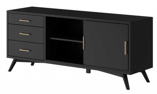 64  Black Mahogany Solid Wood Enclosed and Open Storage TV Stand Online